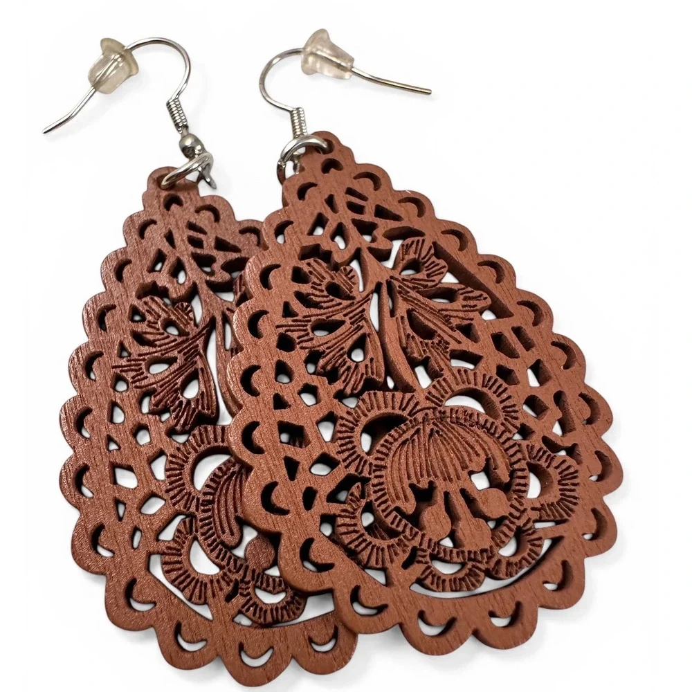Unbranded Wooden Teardrop Earrings Womens‎ OS Multi Color NEW 3 Pair Floral Boho